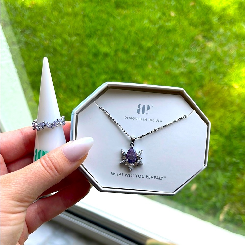 BP Set of 2 - purple OG necklace and ring   Size 6 on Hematite